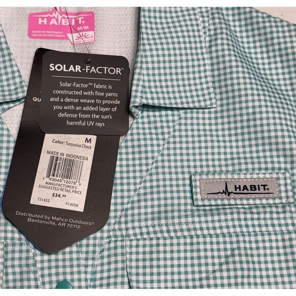 Habit Pike's Pier Fishing Shirt UPF 40+ Turquoise Check Ladies Medium MSRP 34.99 - Picture 12 of 13